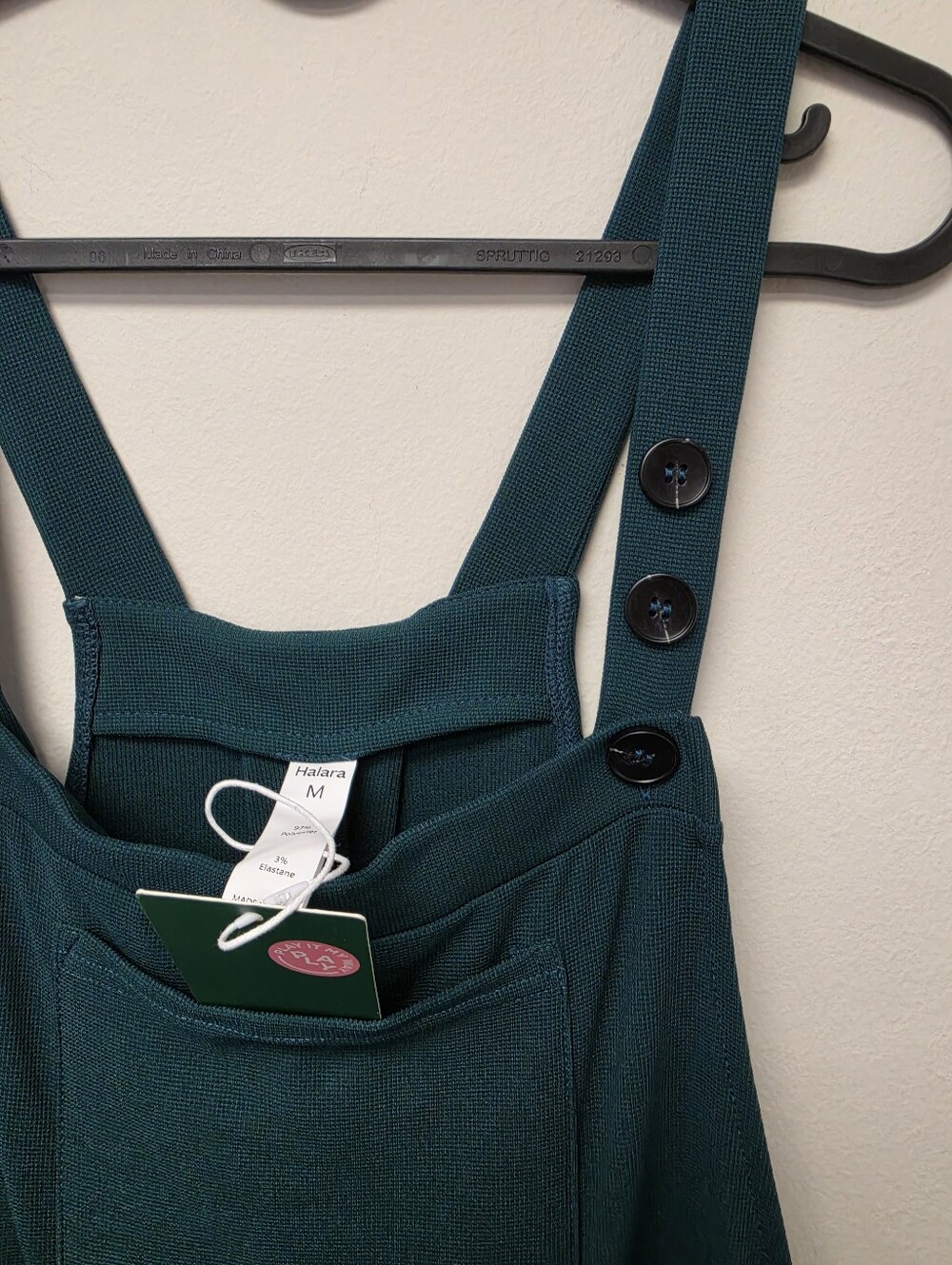 Halara Adjustable Strap Cuffed Waffle Knit Casual Overalls Forest Biome Green M - Picture 11 of 14